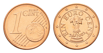 Австрия 1 евроцент 2003 из ролла KM 3082 сталь плакированная медью  UNC M64-16