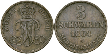 Ольденбург 3 шварена 1864 В KM 191(C57) медь 65-711