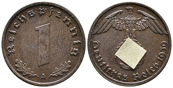 ГЕРМАНИЯ 1 РЕЙХСПФЕННИГ 1939 A KM 89, J. 361 бронза 39-1139