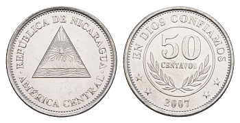 Никарагуа 50 сентаво 2007 KM 88b сталь плакированная никелем UNC 4640-1047