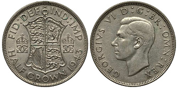 Великобритания 1/2 кроны 1943 Георг VI (1936-1952) KM 856, Spink 4080 серебро 1518-523