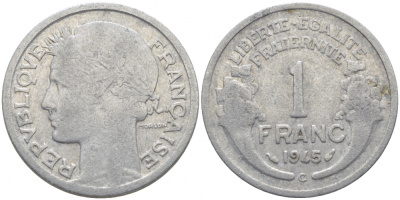 ФРАНЦИЯ 1 ФРАНК 1945 С KM 885а.3 алюминий 4448-322
