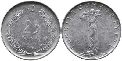 ТУРЦИЯ 25 КУРУШЕЙ 1968 KM 892.3 нержавеющая сталь 4541-616
