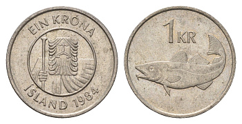 Исландия 1 крона 1984 треска KM 27 медно-никель 4687-828
