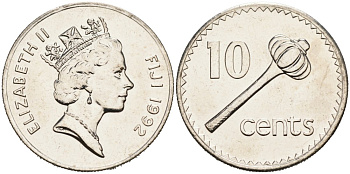 Фиджи 10 центов 1992 Елизавета II (1952-), булава KM 52a никелированная сталь BUNC 92-657