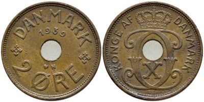 ДАНИЯ 2 ЭРЕ 1939 KM 827.2 бронза 4390-647