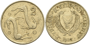 Кипр 2 цента 1983 KM 54.1 никель латунь 4174-1222