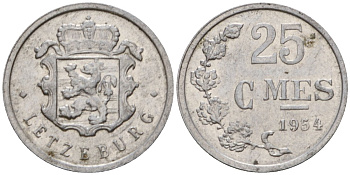 Люксембург 25 сантимов 1954 Шарлотта (1918-1964) KM 45a алюминий 4532-1015