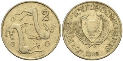 Кипр 2 цента 1983 KM 54.1 никель латунь 4174-1222