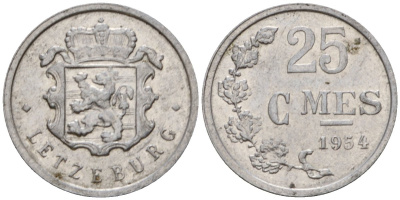 Люксембург 25 сантимов 1954 Шарлотта (1918-1964) KM 45a алюминий 4532-1015