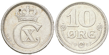 Дания 10 эре 1916 Кристиан X (1912-1947) KM 818 серебро 4621-1031