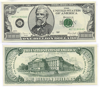 США 1000000000 ДОЛЛАРОВ 2000 СУВЕНИРНАЯ БАНКНОТА, ГЕНЕРАЛ РОБЕРТ ЛИ бумага UNC (ПРЕСС) 00-00