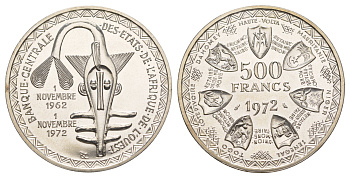 Западная Африка (BCEAO) 500 франков 1972 10 лет валютному союзу KM 7 серебро BU 413-4031