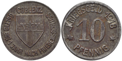 КОБЛЕНЦ 10 ПФЕННИГОВ 1918 КРИКСГЕЛЬД, КОБЛЕНЦ, НОТГЕЛЬД железо 28-437