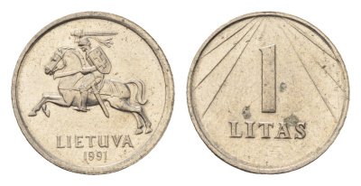 Литва 1 лит 1991 год-тип KM 91 медно-никель 4687-1251