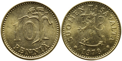 ФИНЛЯНДИЯ 10 ПЕННИ 1978 K KM 46 алюминиевая бронза 54-1163