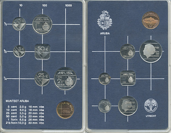 Аруба официальный набор из 6 монет 1986 в оригинальном пластиковом буклете, с жетоном монетного двора KM MS1 (KM 1 -6) UNC  1-6-1-08