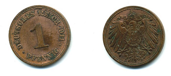 ГЕРМАНИЯ 1 ПФЕННИГ 1911 F KM 10, J. 10 медь 54-169