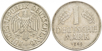 ФРГ 1 МАРКА 1959 J KM 110, J. 385 медно-никель 3718-1113