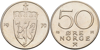 Норвегия 50 эре 1979 Улаф V (1957-1991) KM 418 медно-никель UNC 4582-733