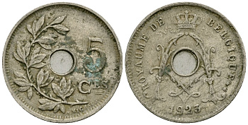 Бельгия 5 сантимов 1923 Belgique KM 66 медно-никель 4173-518