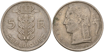 Бельгия 5 франков 1958 Belgique, Бодуэн I (1951-1993) KM 134 медно-никель 4393-1217