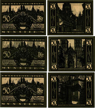 Германия, Мюнстер набор из 3 банкнот по 50 пфеннигов 1921 нотгельд, 1 августа 1921 Keller 916.1 бумага 6318-24-1-2