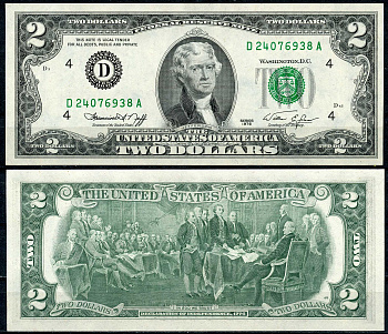 США 2 доллара 1976 Томас Джефферсон, 200 лет образованию США, D - Кливленд Pick 461  бумага UNC (пресс)  447-61-1