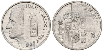 Испания 1 песета 1989 Хуан Карлос I KM 832 алюминий    4160-331