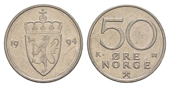 Норвегия 50 эре 1994 Харальд V (1991-) KM 418 медно-никель 4635-521