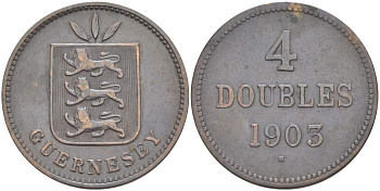 Гернси 4 дабла (дубля) 1903 Н KM 5 бронза 4517-935