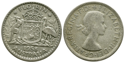 Австралия 1 флорин 1958 Елизавета II (1952-2022), герб Австралии KM 60 серебро 4384-725
