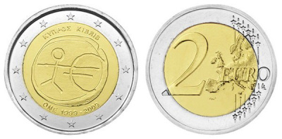 Кипр 2 евро 2009 10 лет монетарной политике ЕС и введению евро KM 89 биметалл  UNC  M11-12