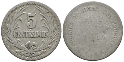 Уругвай 5 сентесимо 1901 А KM 21 медно-никель 08-1111