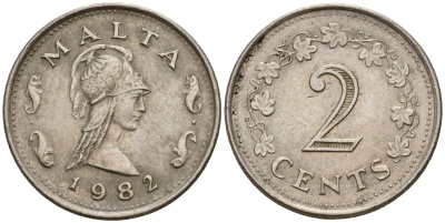 Мальта 2 цента 1982 Пентесилея, царица амазонок KM 9 медь цинк 4154-728