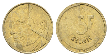 Бельгия 5 франков 1987 Belgie, Бодуэн I (1951-1993) KM 164 медь алюминий никель 4706-325