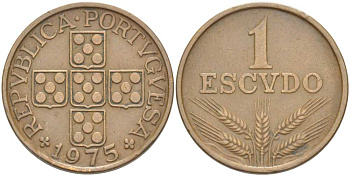 Португалия 1 эскудо 1975 KM 597 бронза 4517-511