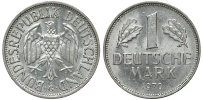 ФРГ 1 МАРКА 1970 G, KM 110, J. 385 медно-никель aUNC 72-816