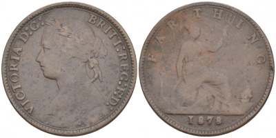 Великобритания 1 фартинг 1878 Виктория (1837-1901) KM 753, Spink 3958 бронза 3996-1017
