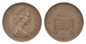 Великобритания 1 пенни 1971 Елизавета II (1952-2022) KM 915, Spink 4237 (B1) бронза 4697-931