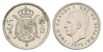 Испания 5 песет 1975 (80) Хуан Карлос I (1975-2014) KM 807 медно-никель aUNC 4678-935