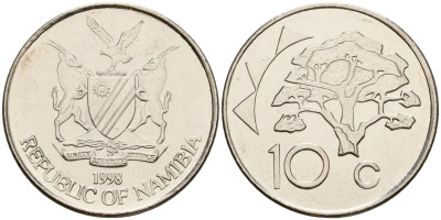 Намибия 10 центов 1998 KM 2 сталь плакированная никелем 4591-613