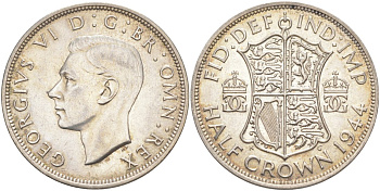 Великобритания 1/2 кроны 1944 Георг VI (1936-1952) KM 856, Spink 4080 серебро 4542-644