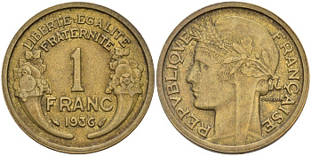 Франция 1 франк 1936 KM 885, Le Franc 219.2 алюминиевая бронза 4142-833