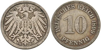 Германия 10 пфеннигов 1899 E KM 12, J. 13 медно-никель 4575-553