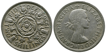 Великобритания 2 шиллинга (флорин) 1956 Елизавета II (1952-2022) KM 906, Spink 4146 медно-никель 4607-925
