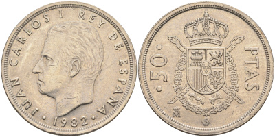 Испания 50 песет 1982 Хуан Карлос  I (1975-) KM 825 медно-никель    4590-113
