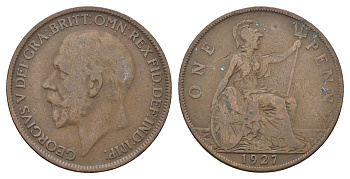 Великобритания 1 пенни 1927 Георг V (1910-1936) KM 826, Spink 4054 бронза 4661-714