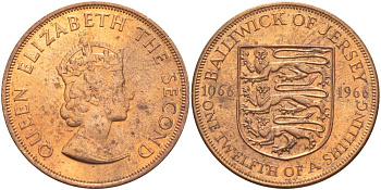 Джерси 1/12 шиллинга 1966 900 лет Нормандскому завоеванию KM 26 бронза UNC 4542-716