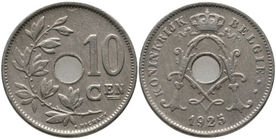 БЕЛЬГИЯ 10 САНТИМОВ 1925 BELGIE KM 86 медно-никель 4179-957
